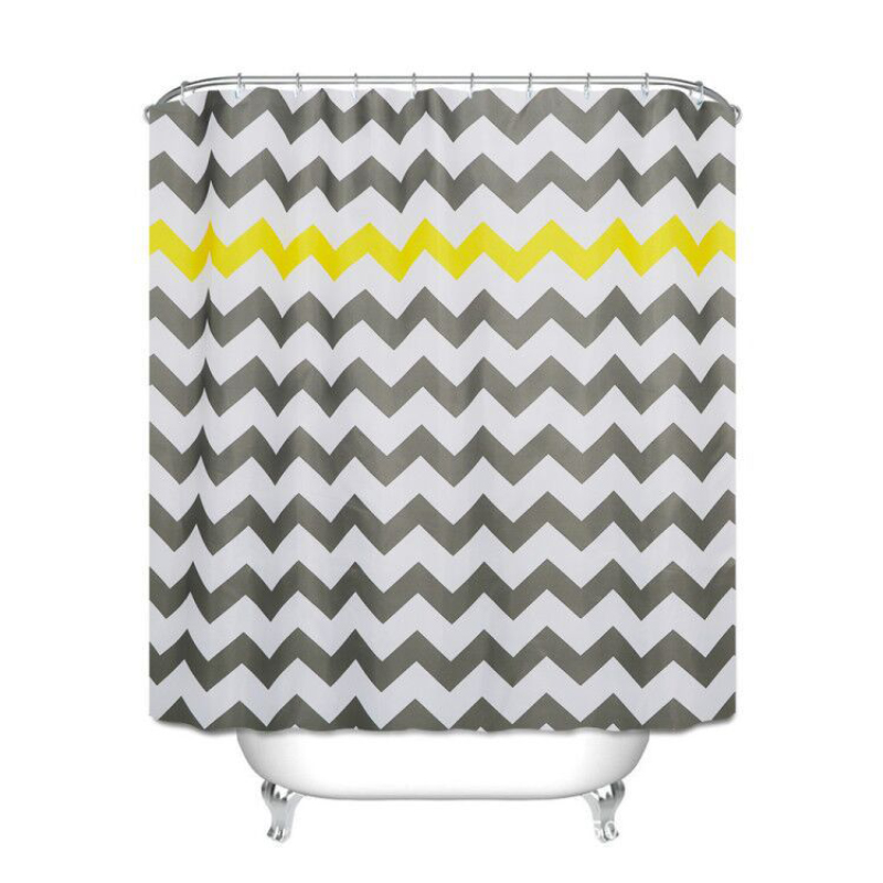 Waterdicht Douchegordijn Polyester Doek Schimmelbestendig Badkamer Gordijn Golvende Strepen Bad Partitie Gordijnen Met Haken: Style1 / W180XH180cm