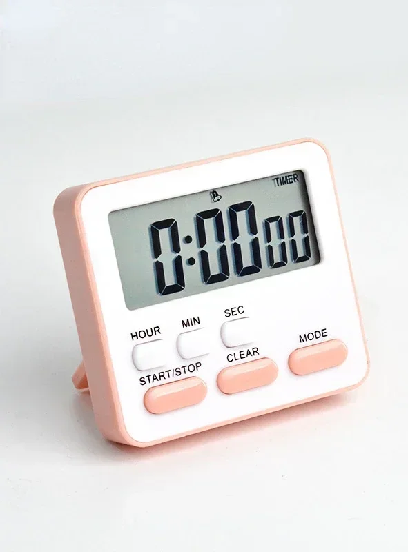Affichage numérique alarme de cuisine écran LCD horloge minuterie de cuisine chronomètre de sommeil horloge jeu avec compte à rebours magnétique réveil: Rose