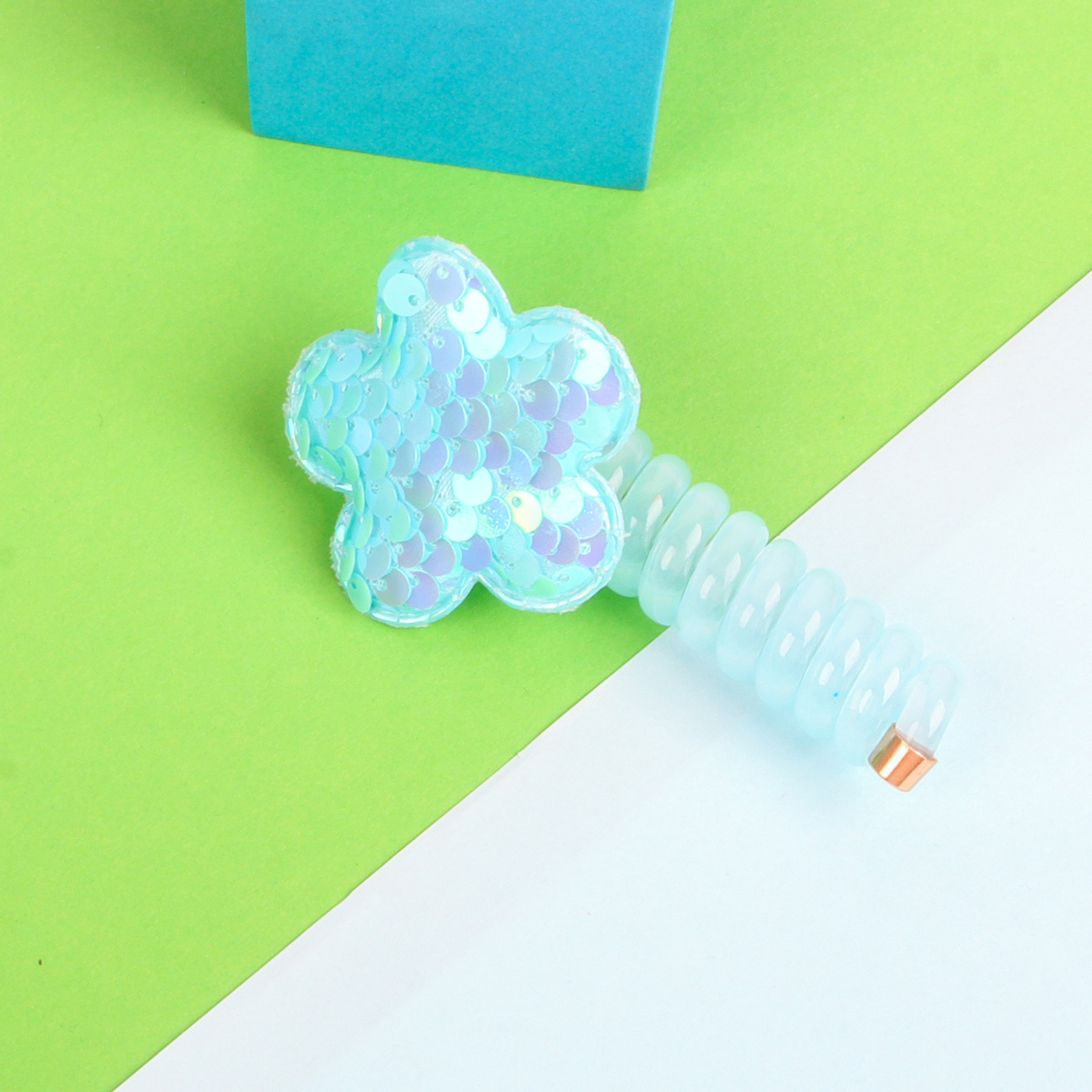 Pailletten Bloem Elastisch Haartouw Schattige Meisjes Telefoondraad Lijn Elasticiteit Glitter Ster Haarband Voor Kinderen Haaraccessoires: Zilver