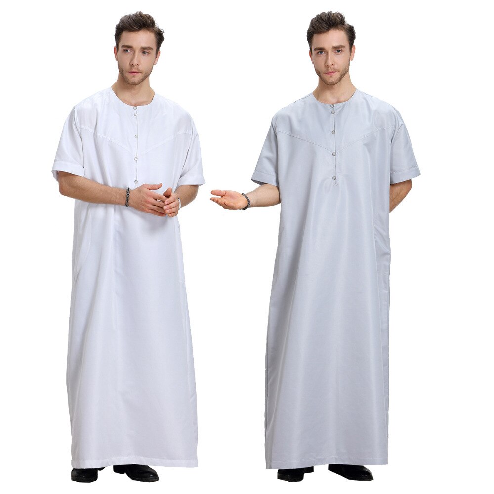 Moslim mannen arabische islamitische man zomer korte mouwen thobe voor mannen kaftan homme islamitische kleding abaya baju moslim pria cn -049