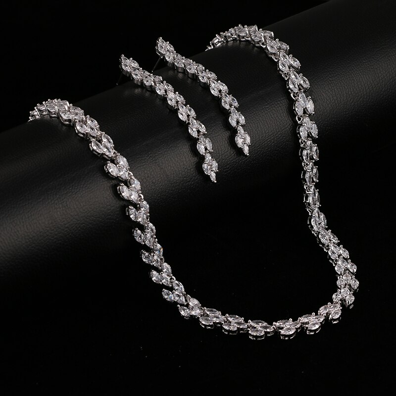 Emmaya conjunto de jóias de marca elegante, cor de prata, strass, brincos e colares, para mulheres, homens de honra, casamento, cruz