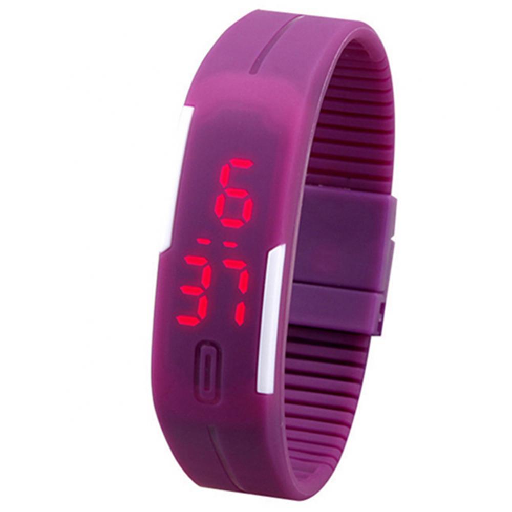 Montre-bracelet numérique en silicone pour hommes et femmes, LED rouge, bracelet de sport, montre-bracelet tactile,: Violet
