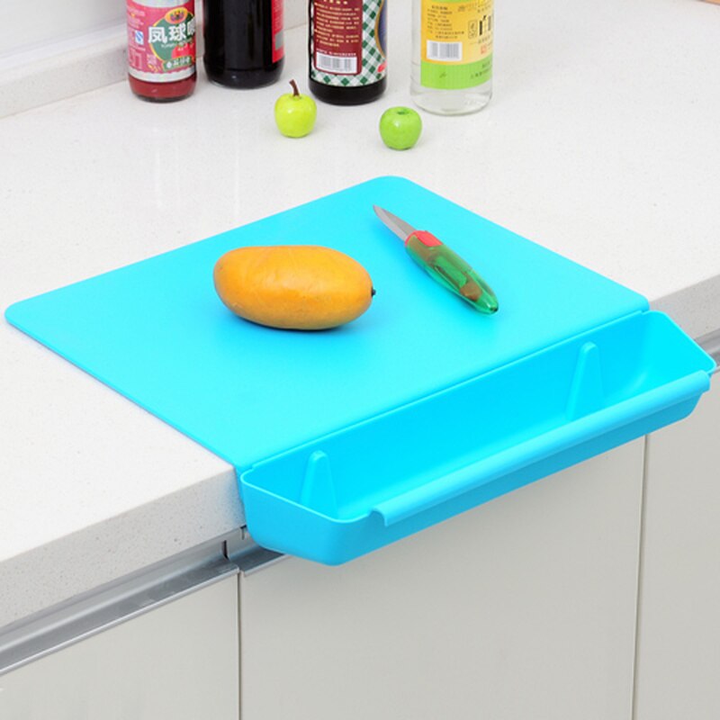 Tabla de cortar con caja de almacenamiento de verduras, tabla de cortar de plástico, Panel de frotar antideslizante para cocinas domésticas YHJ101802: Azul