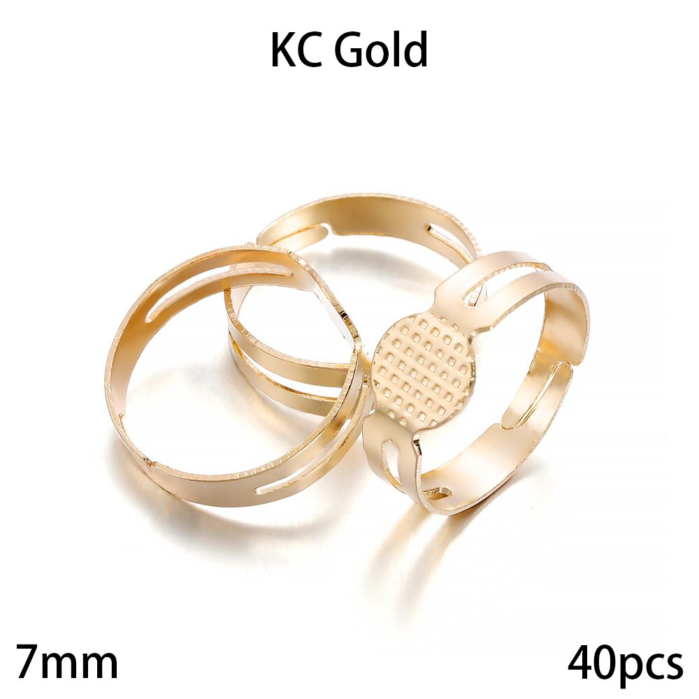 20-40 sztuk/partia 7-10mm Metal regulowany puste pierścienie ustawienie dla DIY ręcznie pierścień tworzenia biżuterii znalezienie akcesoria: 7mm KC Gold