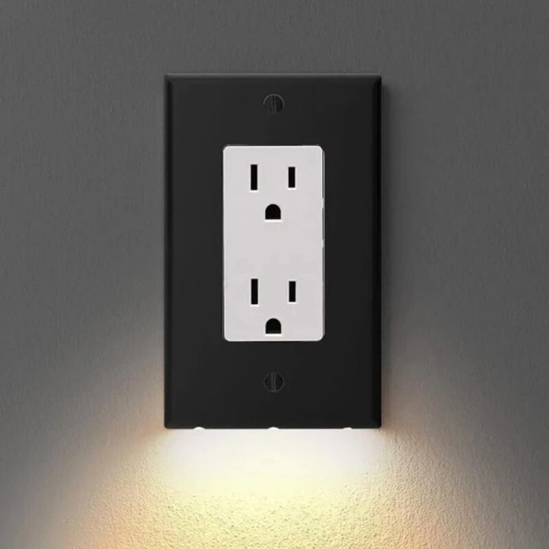 Wall Outlet Cover with LED Night Lights Electrical Outlet Wall Plate with LED Night Lights for Home Decor VJ: Black A