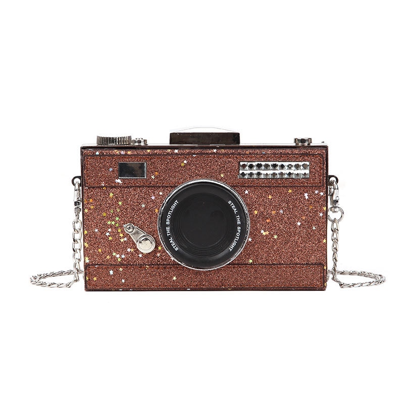 Persoonlijkheid tas dames messenger bags pailletten camera casual pu leren clutch ketting handtas crossbody schoudertassen bolsas