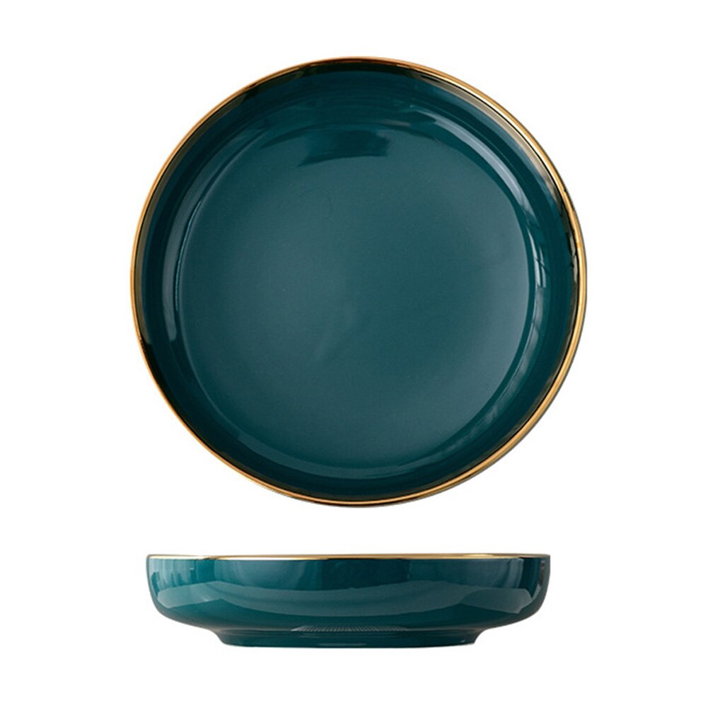 Nordic Ceramics Phnom Penh Plate Steak Plate Fruit Plate Household Tableware Large Dark Green E2S: 10inch Deep