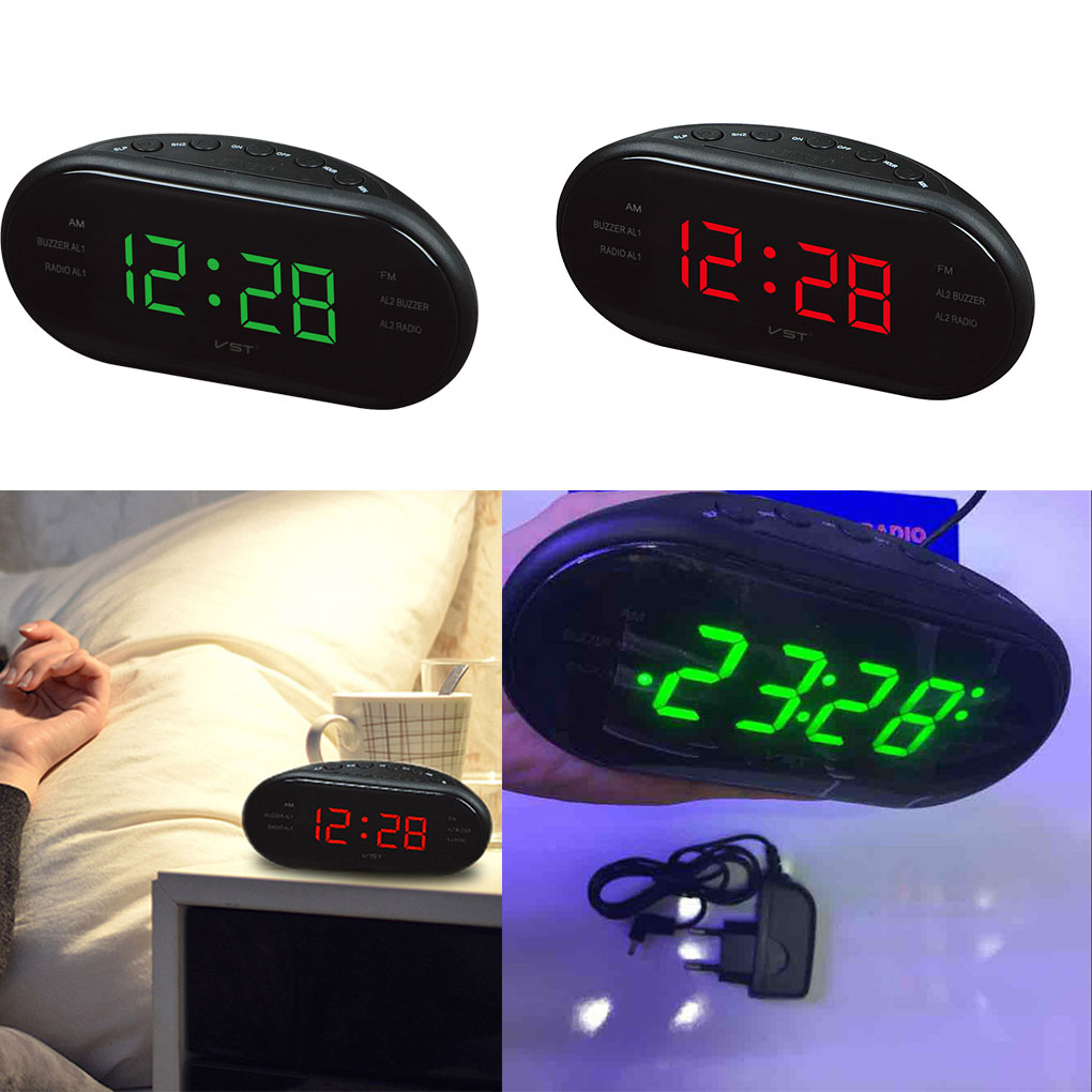 AM/FM LED Clock Electronic Desktop Alarm Clock Digital Table Radio Home Office Supplies US Plug