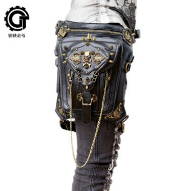 Moda feminina coldre perna saco da cintura de couro preto motocicleta coxa saco retro rock steampunk crossbody ombro hip volta packs: GTLY-KLB01