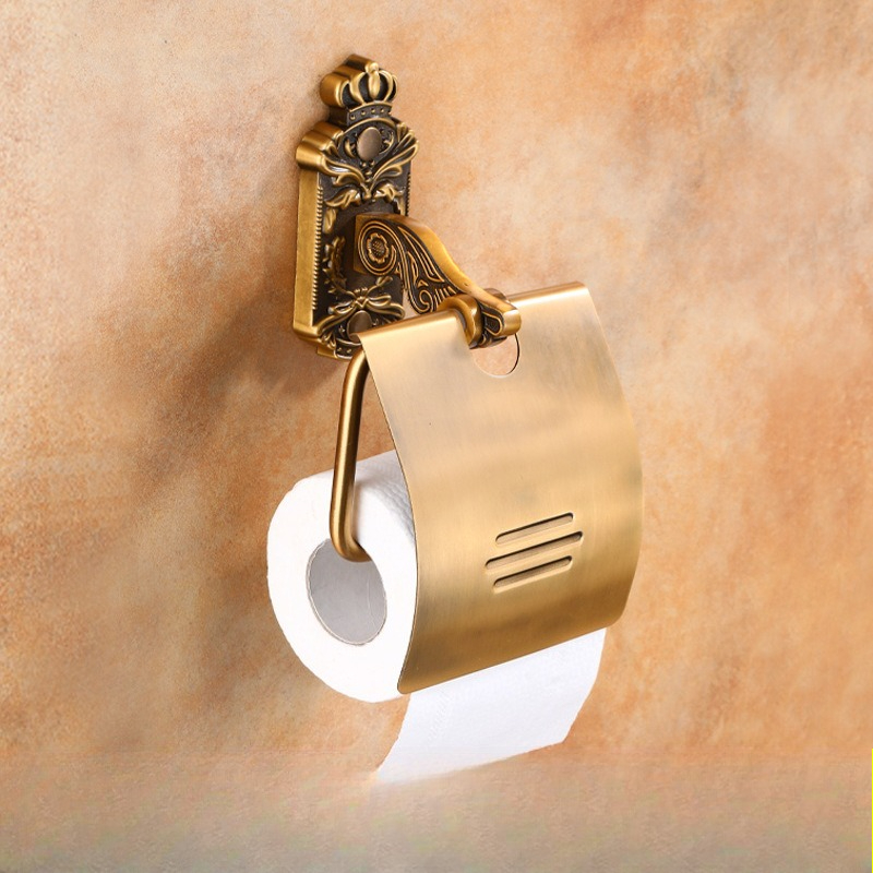 Soporte de papel higiénico montado en la pared Vintage clásico baño antiguo rollo de latón caja de pañuelos accesorios de baño: Blanco