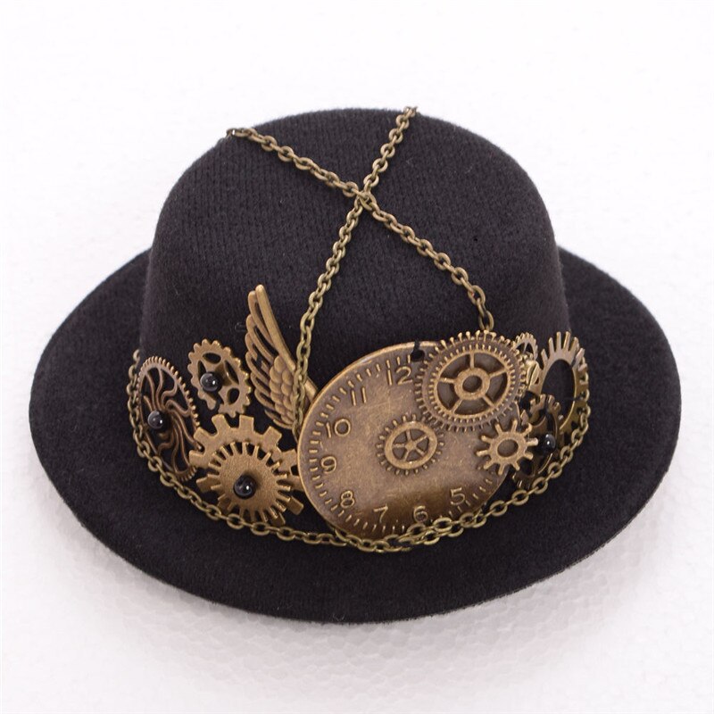Mini sombrero gótico con cadena de ala para niña, sombrero Retro con clip para el pelo, Steampunk, para Cosplay, para fiestas