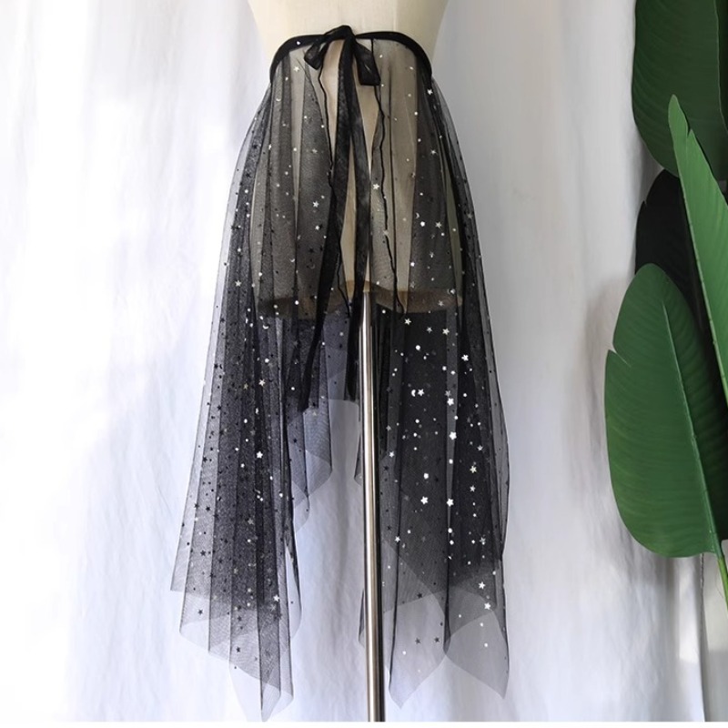 Gonna da donna in rete con stelle a rete glitter irregolari Gonna da balletto monopezzo Gonna lunga in tulle a vita alta Spettacolo di danza cosplay: Rosa