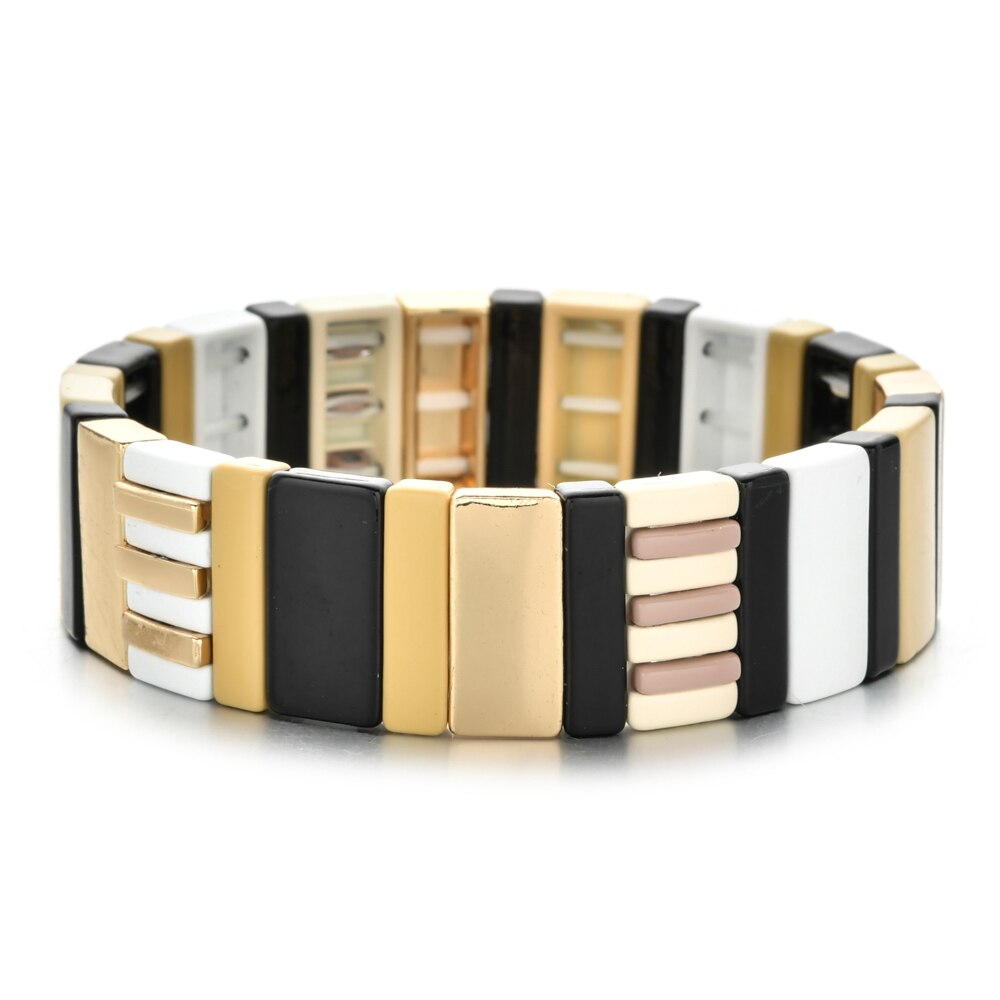 Smaltato Piastrelle Braccialetto cubo Amicizia Stirata Del Braccialetto Fatto A Mano Pulseras Elastico Impilabile Gioielli per le Donne Femme Della Boemia: A1