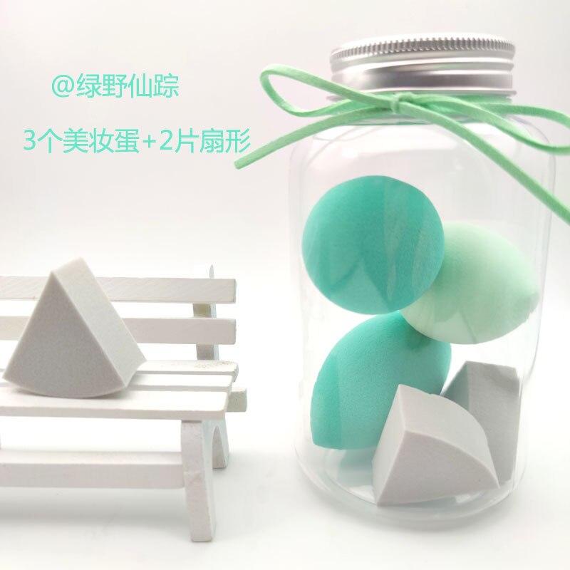5/7Pcs Beauty Egg Set Gourd Water Puff Makeup Puff Set Colorful Cushion Cosmestic Sponge Egg Tool Wet and Dry Use Makeup: Green 5 pcs