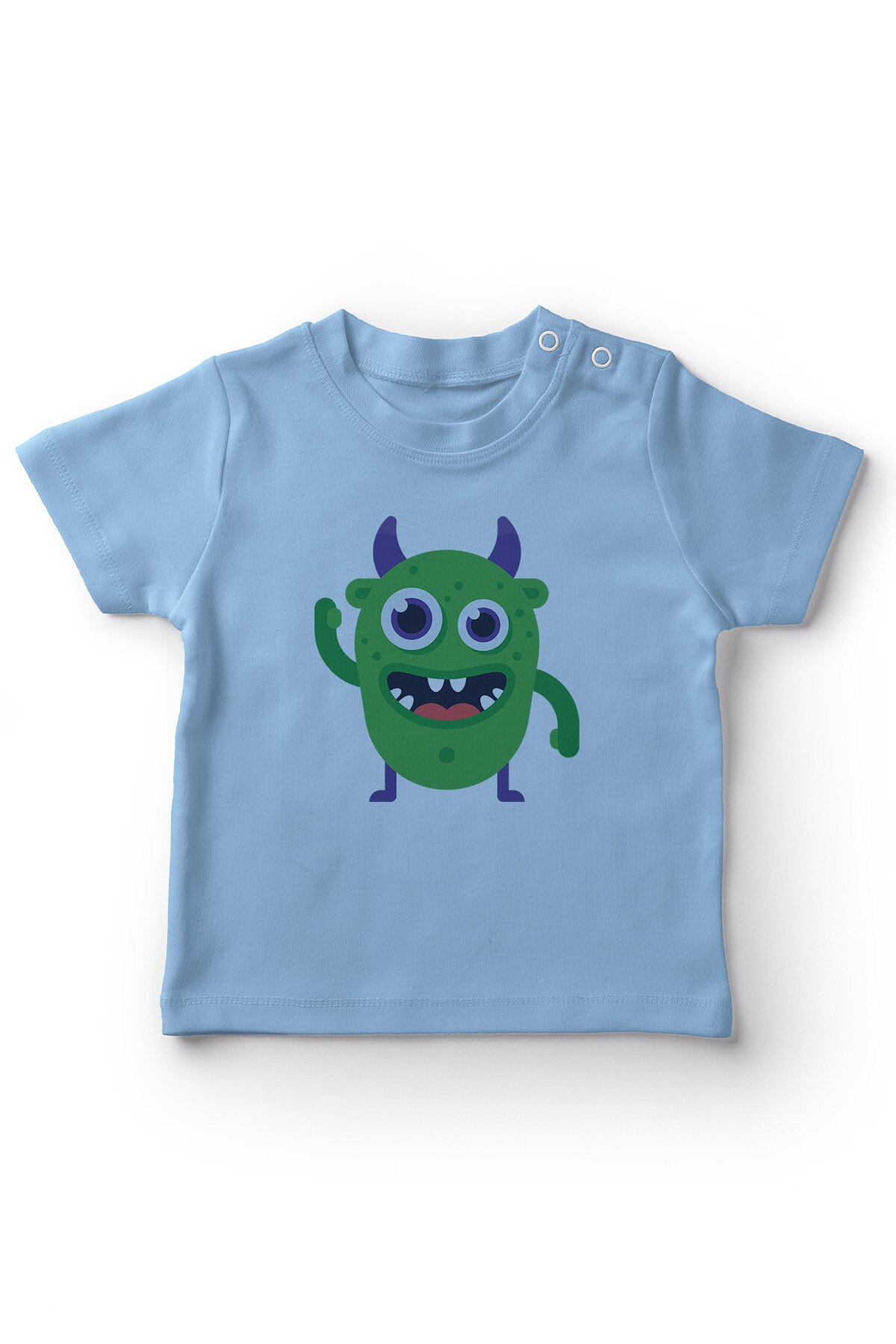 Angemiel baby geeft de knik gehoornde monster jongens baby t-shirt blauw