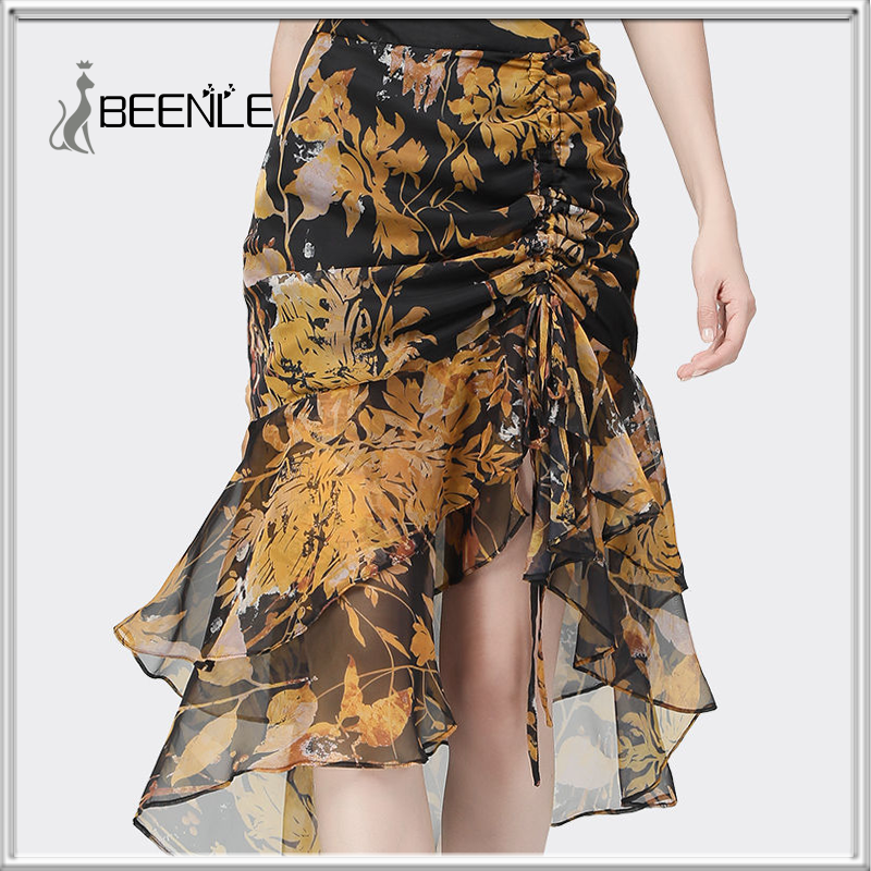 Beenle 2022 Zomer Bloemen Jurk Hoge Taille Afslanken Bloemen Mode Fishtail Lange Rokken Mid-Lengte Zelfs Parti Vrouwen Jurk