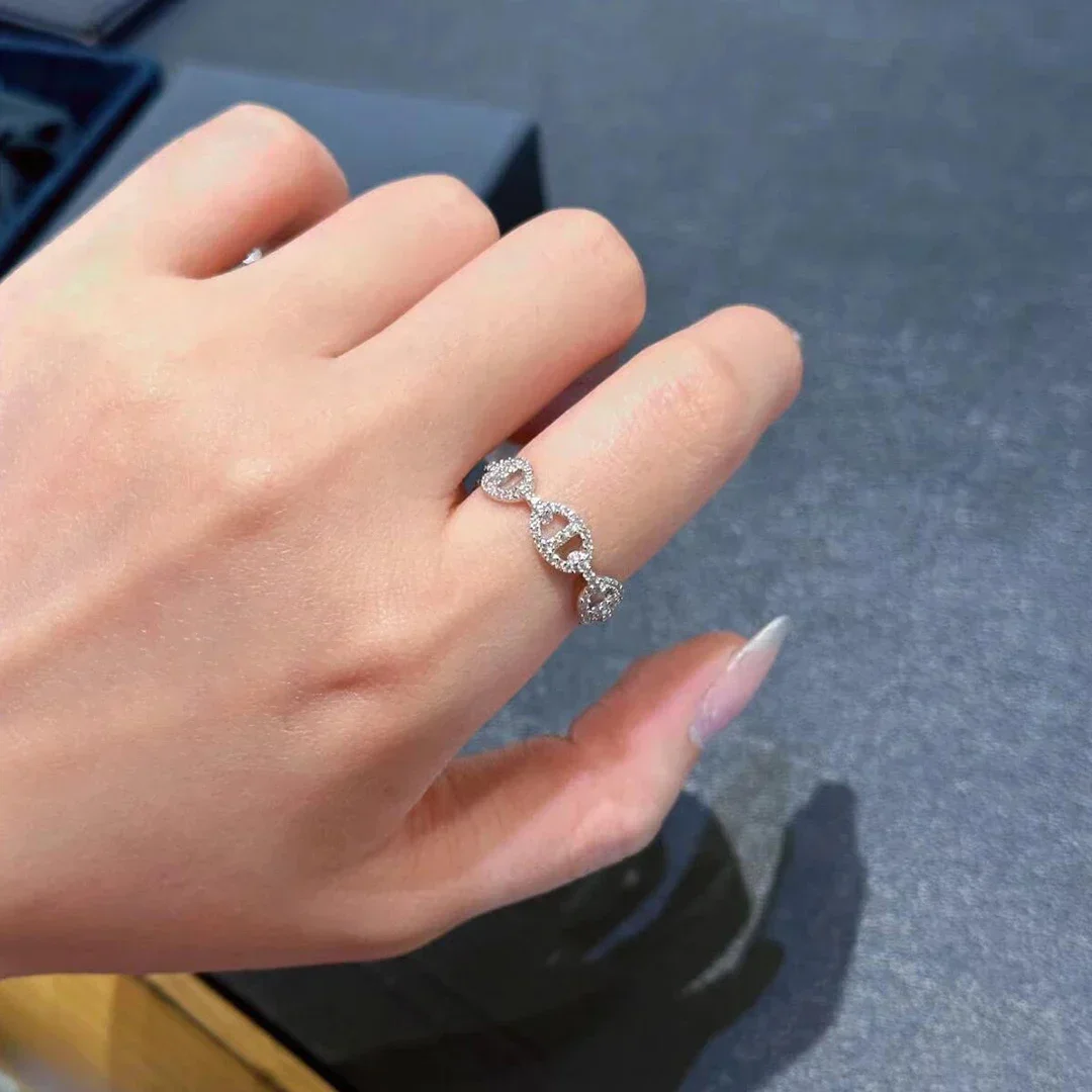 925 sterling silver couple chain ring, silver white wedding ring.