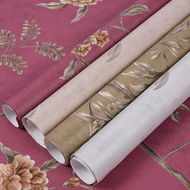 1M Bloemen Behang Vintage Amerikaanse Stijl Luxe Niet-geweven Reliëf Behang Voor Diy Slaapkamer Woonkamer Decor