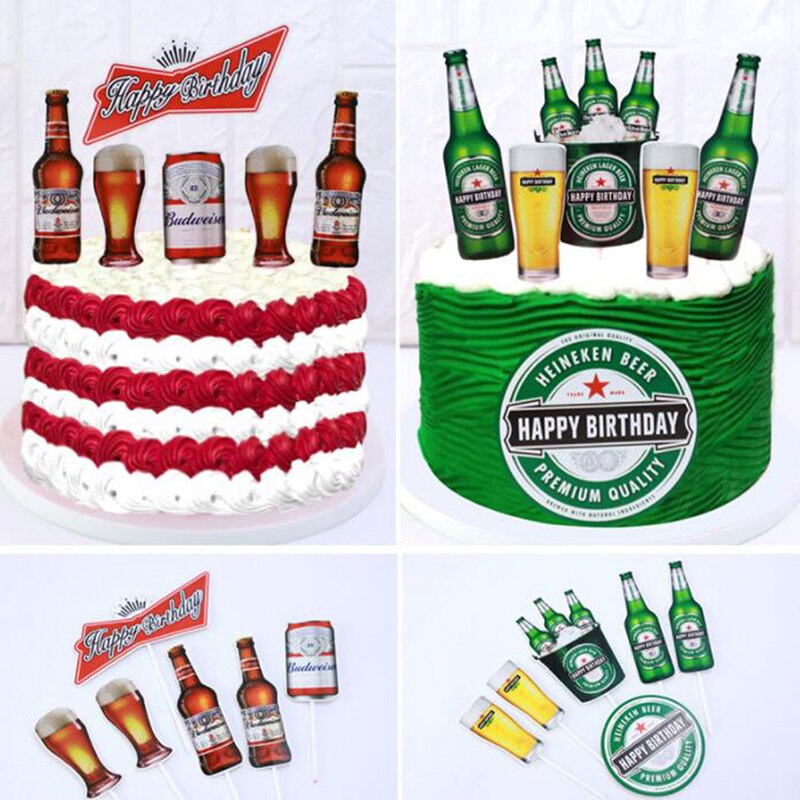 6pcs/set Beer Cake Topper Flag Happy Birthday Wedding Decoration Party BakingDIY