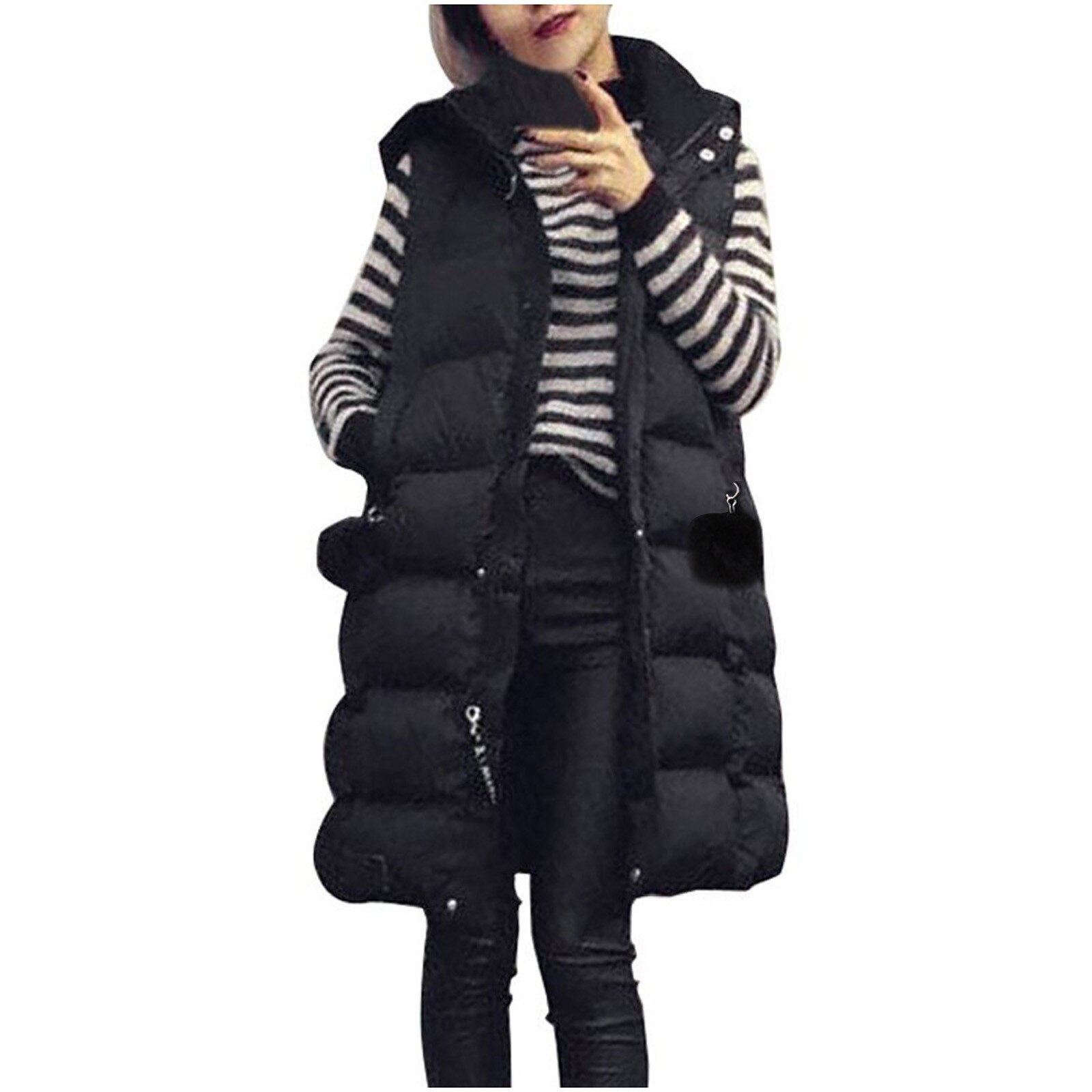 Sleeveless Jacket Woman Plus Size Hooded Padded Vest Woman Black Sleeveless Down Jacket Veste Femme Hiver Outwear Coat: XXL