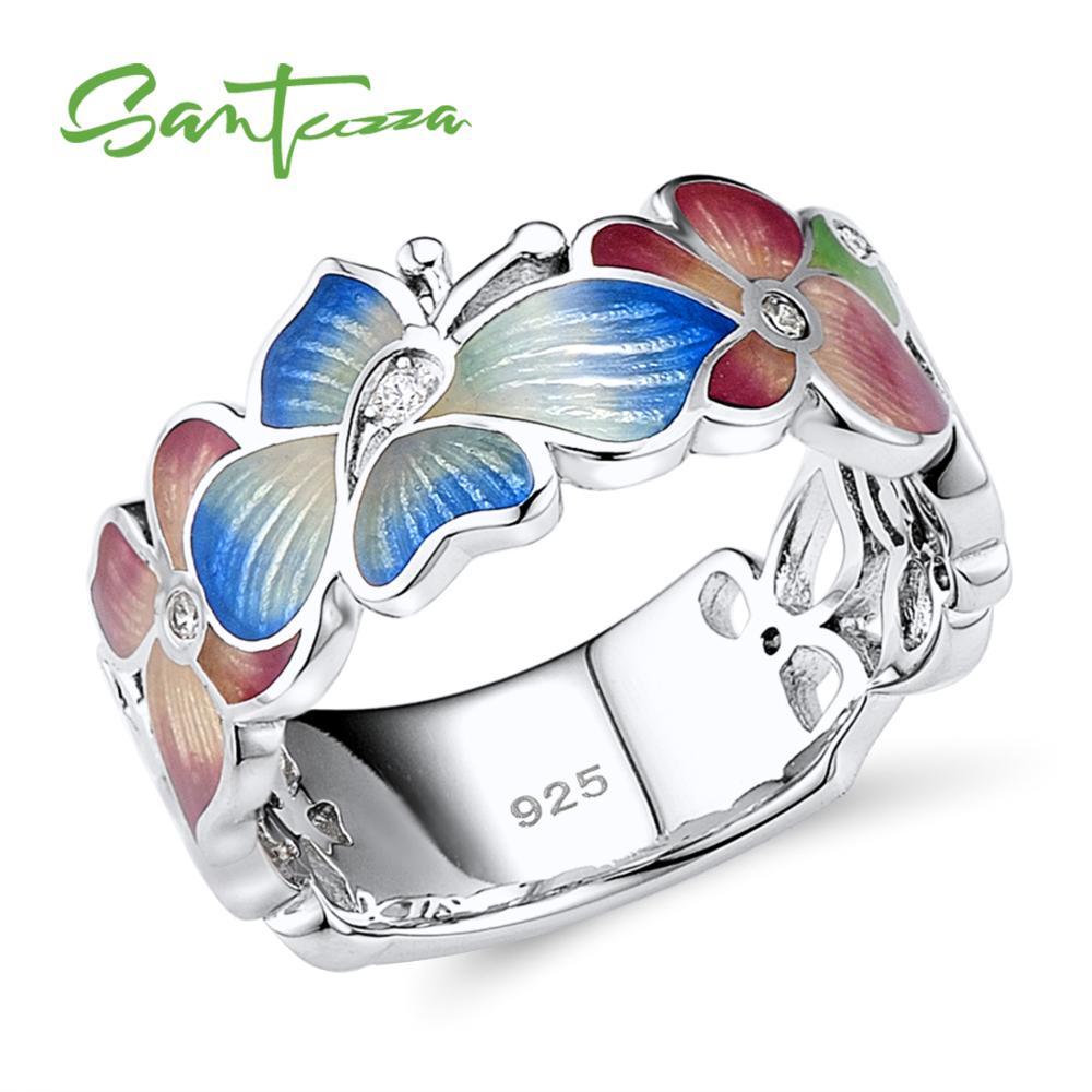 Santuzza Zilveren Ring Voor Vrouwen 925 Sterling Zilveren Mode Bloem Ringen Voor Vrouwen Zirconia Ringen Party Sieraden Enamel