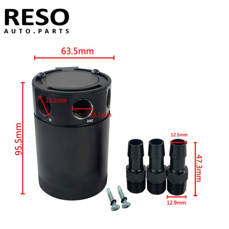 RESO- Universal Aluminum Oil Catch Can Tank Air Racing Oil Separator 2/3 Port with removable valve