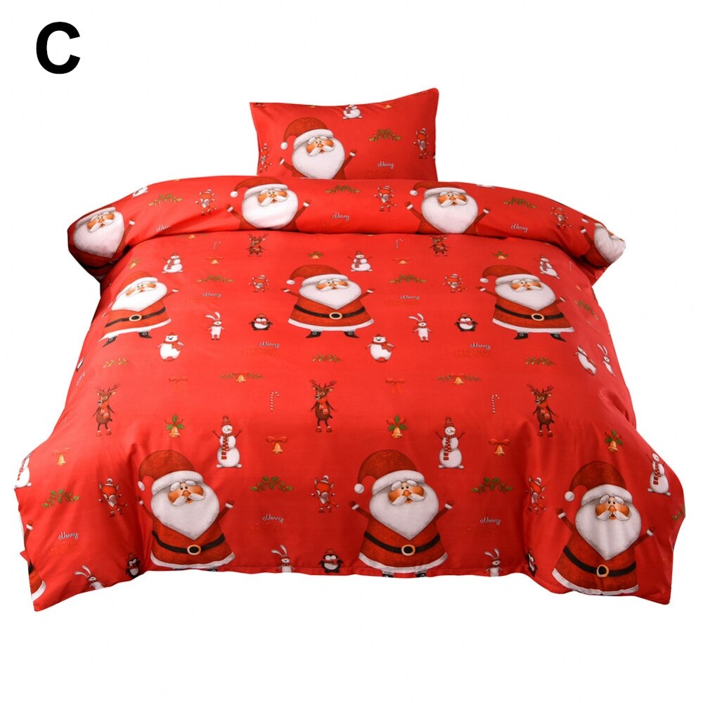1 sæt julesengetøj julemanden mønster pudebetræk dynetæppe husholdningsartikler juletema hotel seng dekoration: C