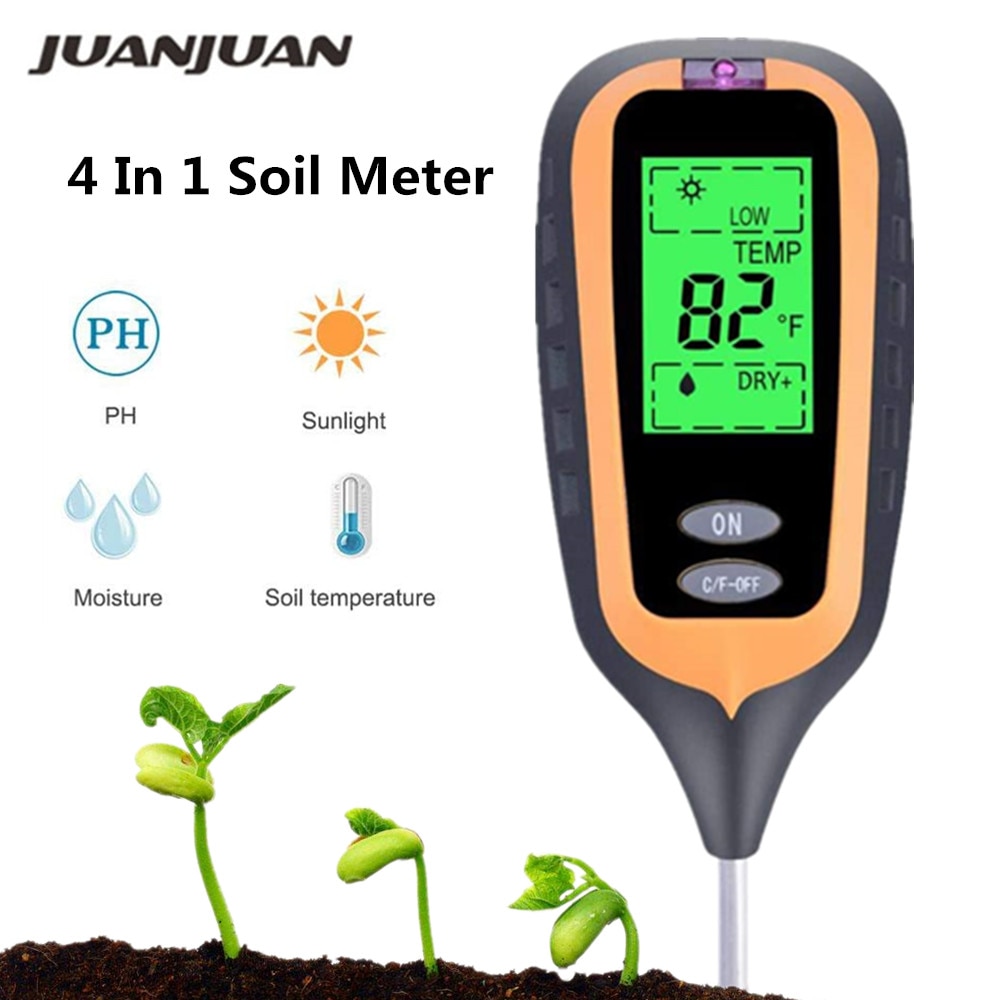 Digital 4 IN 1 Soil Moisture Meter PH Meter LCD Display Temperature Sunlight Moisture Tester Garden Farm Lawn Plant 40% off