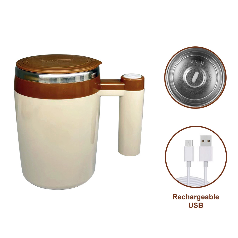 380ML Electric Mixing Cup Self Stirring Mug Magnetic Coffee Mixer Rechargeable Rotating Mug Milk Powder Blender Touch Switch: Brown