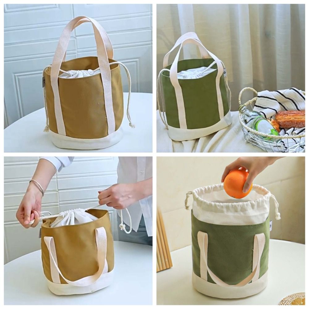 Aluminum Film Thermal Insulation Bag Thickened Large Capacity Drawstring Lunch Handbag Japanese Style Canvas Picnic Box Pouch