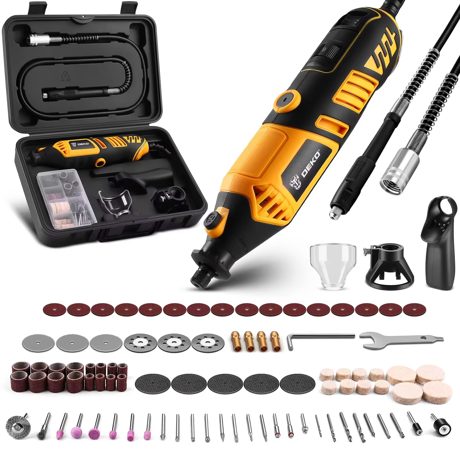 DEKO 220v Kit d'outils rotatifs électriques outils rotatifs à main Mini pour bois/métal, meuleuse électrique perceuse