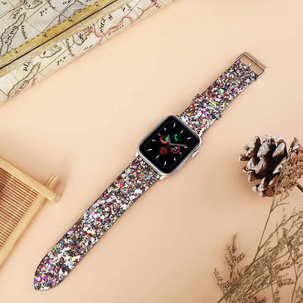 Glitter Leather Strap for Apple Watch Band 44mm 40mm 42/46mm Ultra2 49mm 41mm 45mm sport Bracelet iWatch Series 10 9 8 7 8 6 5 4
