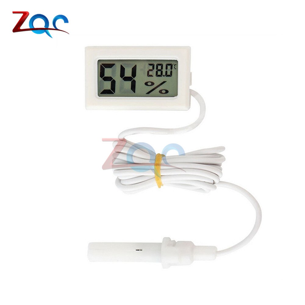 Round Mini LCD Digital Thermometer Hygrometer Temperature Indoor Convenient Temperature Sensor Humidity Meter Gauge Instruments: White With Cable