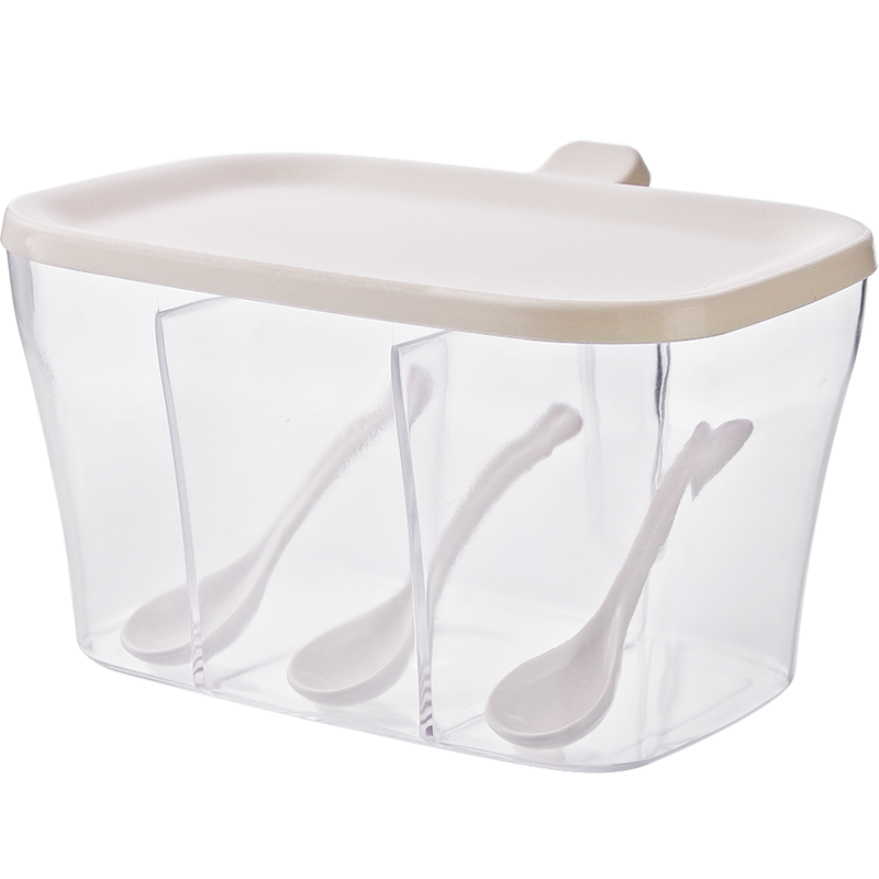 Plast stabelbar krydderboks krydderhylle 3 gird krydderglass med lokk og skje beholdereske til salt sukker pepper  sp50899