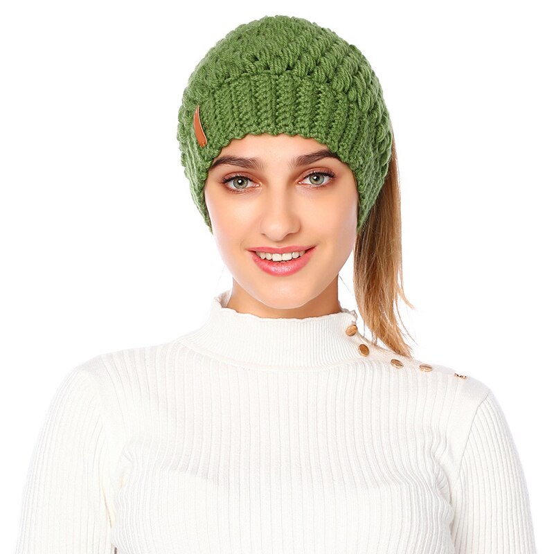 Knit Ponytail Beanie Knit Beanie Tail Hat Winter Hat for Women Adult Bundle Hair Tie AC889