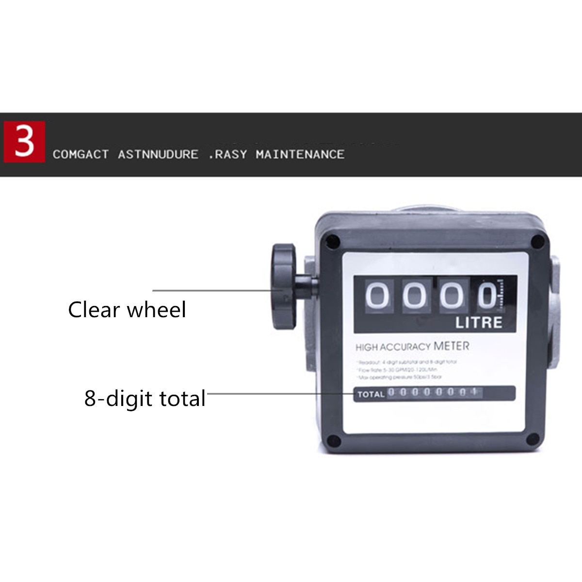 4 Digital Diesel-Gas Fuel Oil Flow Meter Dispenser Counter Gauge High Accuracy With Flexible Horizontal 5-30 GMP/20-120L/Min