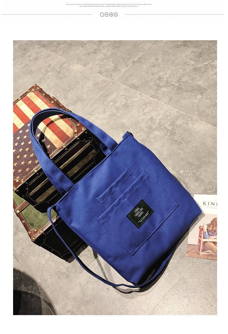Lærredstaske crossbody taske trendy ren farve skoletaske afslappet vandtæt taske: Blå