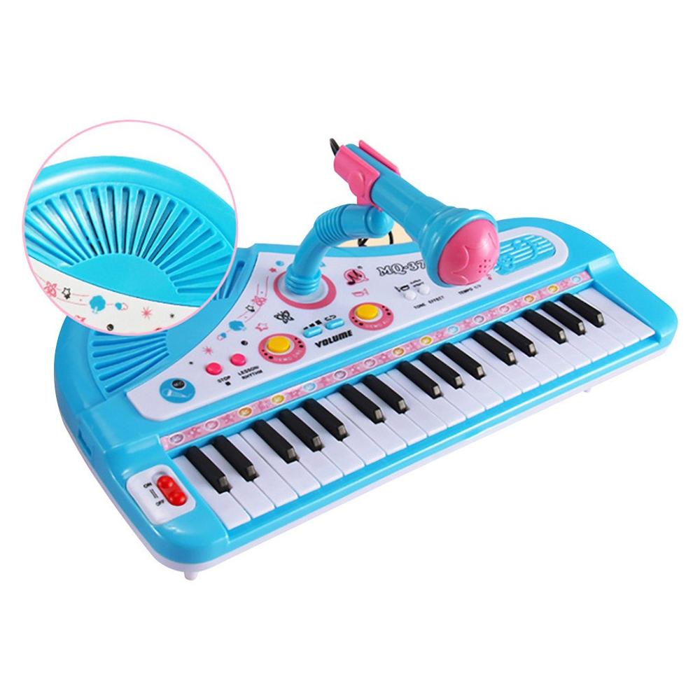 37 Keys Electronic Piano Keyboard With Microphone Children Musical Instrument Dual power mode Fun Kids: Blue