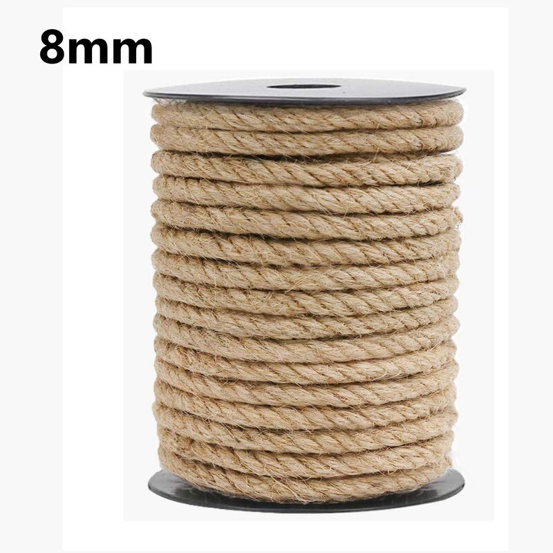 8mm Natural Jute Rope Heavy Duty Twine Hemp Twisted Cord Macrame String DIY Craft Handmade Decoration Pet Scratching