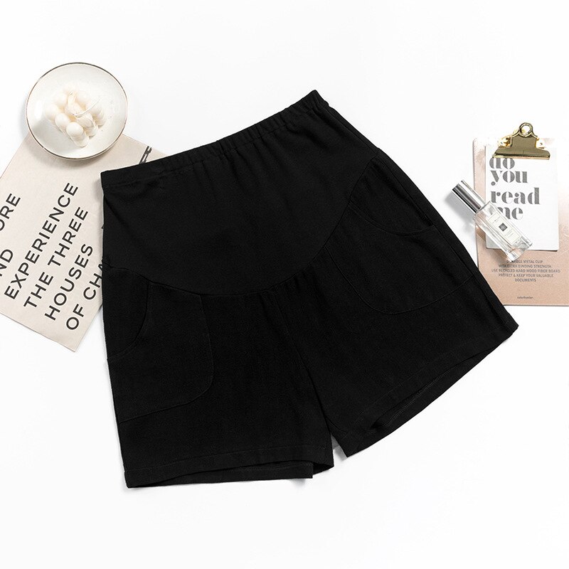 Cotton Maternity Shorts Pregnant Women Summer Thin Loose Short Pants Pregnancy Outside Khaki Black Trousers: Black 1 / XL
