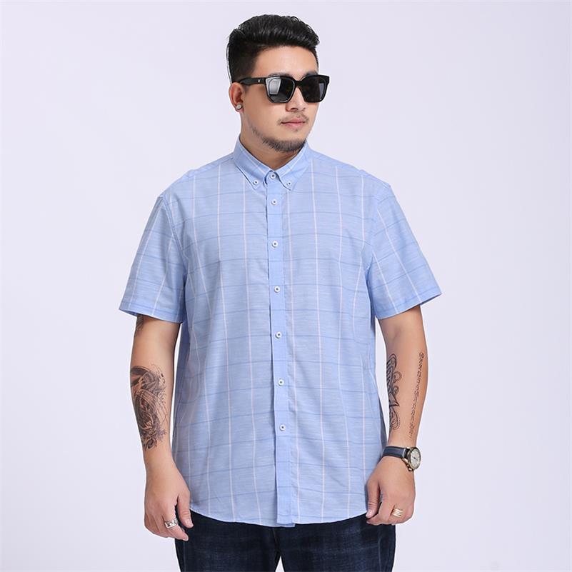 Large Big Size 5XL 6XL 7XL 8XL Plaid Full Cotton Thin Short Sleeve Men Shirt Casual Business Formal Fat People Clothing: 8xl