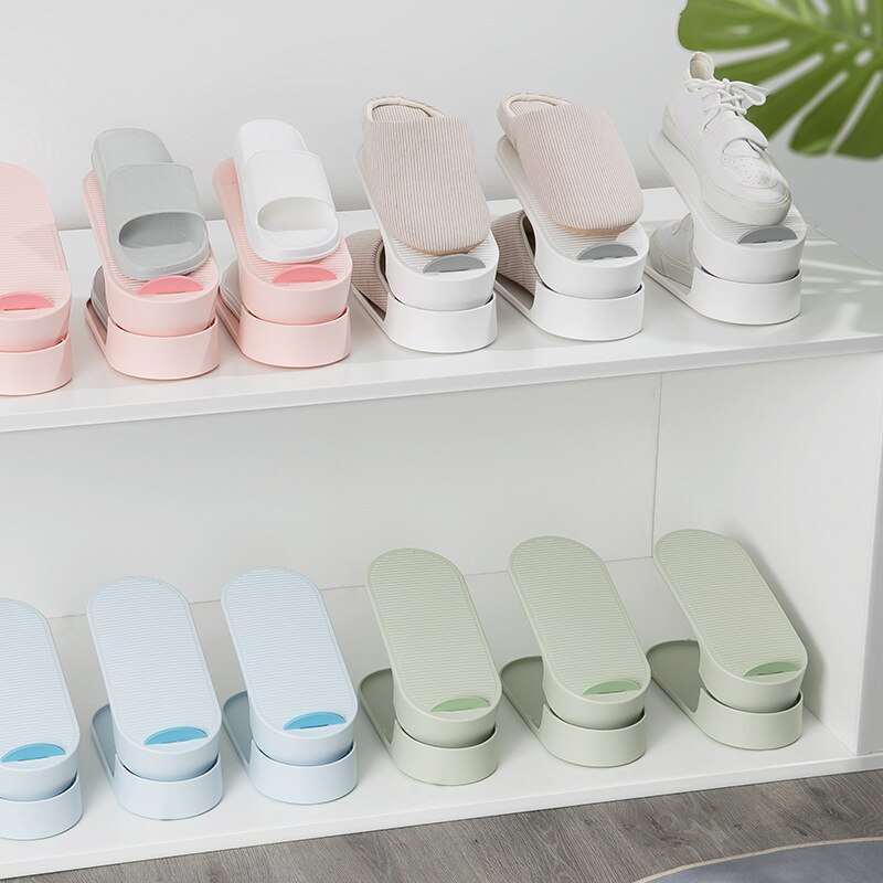 Adjustable Shoe Rack Double Shoe Support Storage Shoe Rack Space-saving Slippers Rack Free Punching