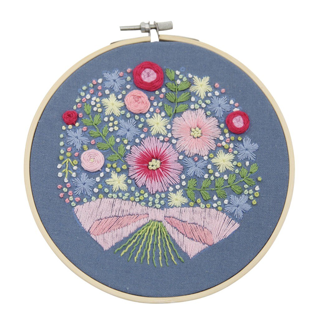 Full Range of Embroidery Cross Stitch Stamped Embroidery Cloth with Floral Kit #3684: D