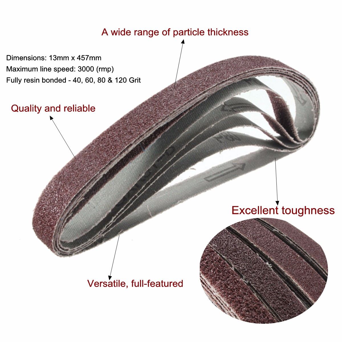 20pcs/Pack Sander for Air Belt Sander 13mm x 457mm Powerfile Sanding Belts Paper Mixed Grit 40 60 80 120