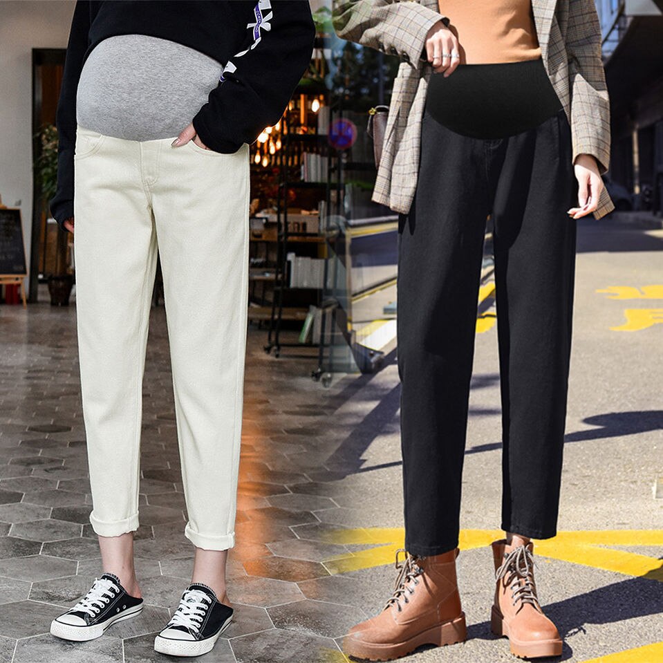 Winter Fleece Loose Cooton jeansy ciążowe ciążowe spodnie ciążowe dżinsy typu Boyfriend spodnie ciążowe dla kobiet w ciąży ubrania
