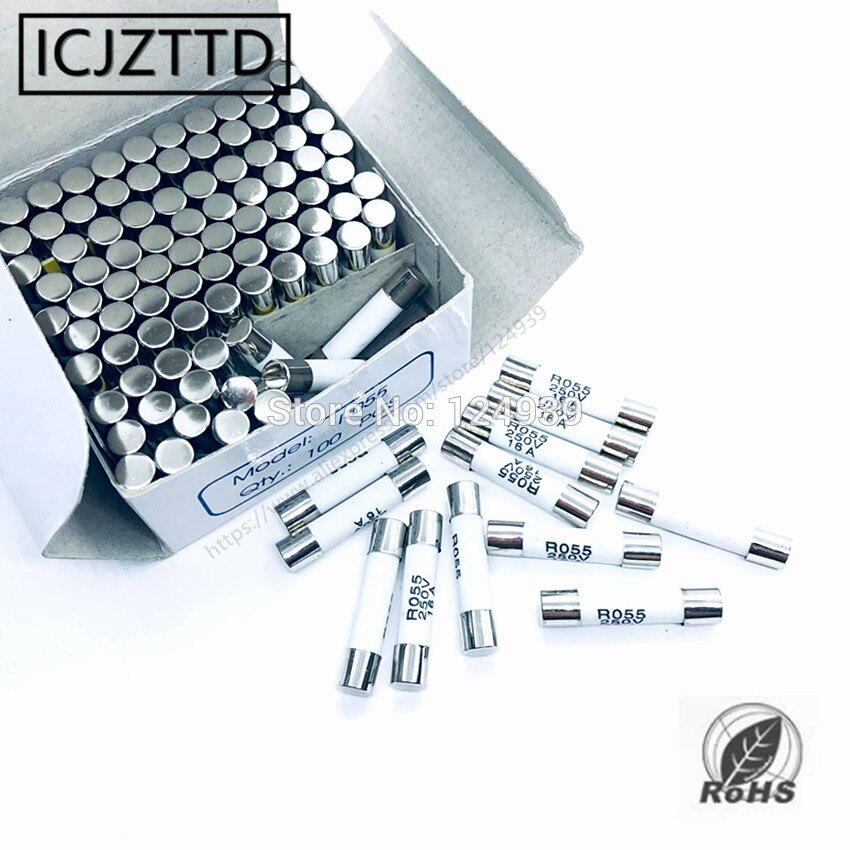 RO55 fuse BS1362 5*25mm 250V 0.5A 1A 2A 3A 5A 6A 8A 10A 15A 16A 20A 25A ceramic fuse 5*25 Ceramic insurance tube 5x25MM 100pcs