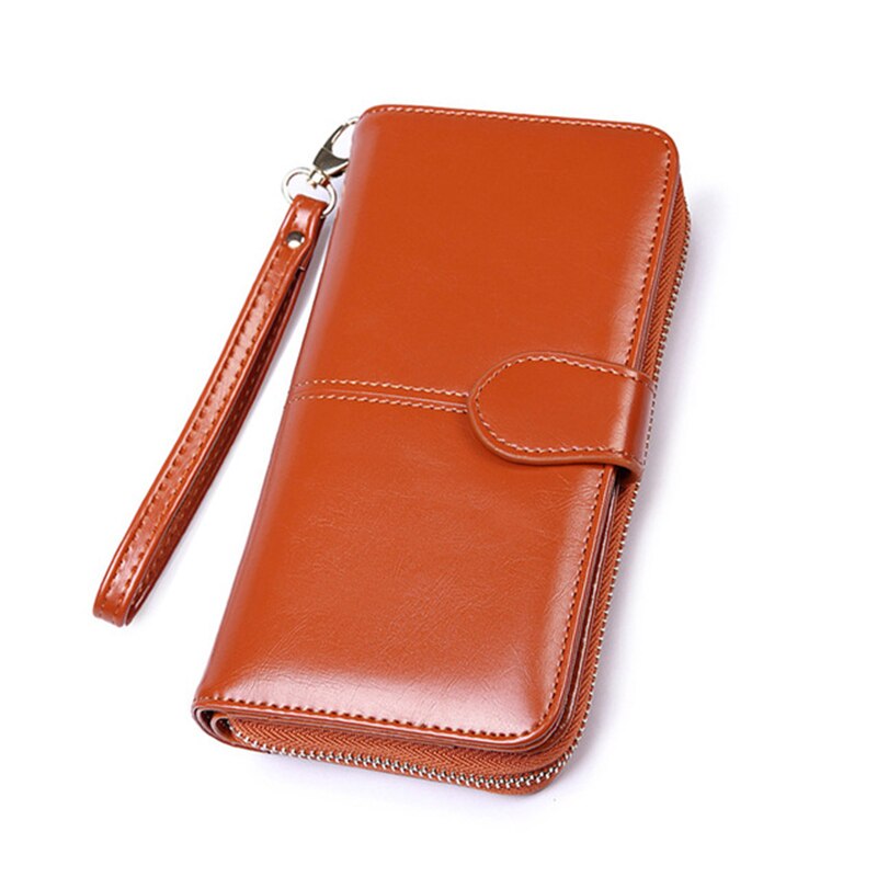 Women Oil Wax Leather Wallet Female Purses Big Capacity Zipper Purse Ladies Long Wristlet Clutch Coin Card Holder Wallet