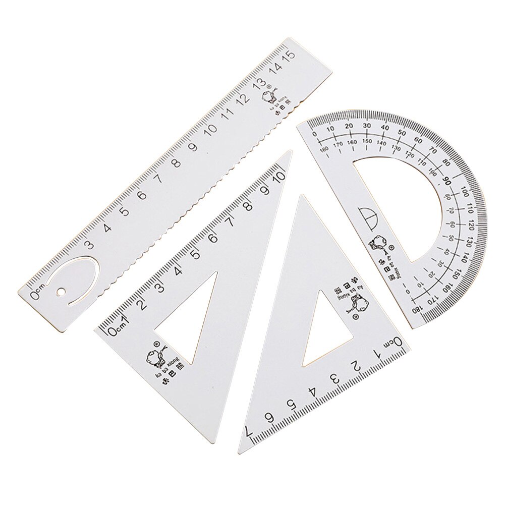 Geometry Triangle Ruler Straightedge Protractor Portable Metal Drawing Measurement Sets Measure Accurately Tools: Silver