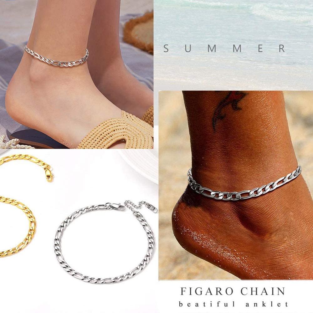 U7 Gold Anklet Stainless Steel Chain Anklets Summer Beach Jewelry for Men Women 25-30cm Long A336