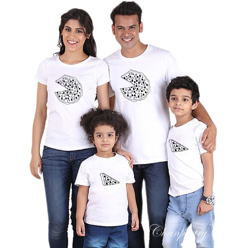 T-shirt avec Pizza, Look de famille amusant papa et fils, barboteuse pour bébé, QT-1928